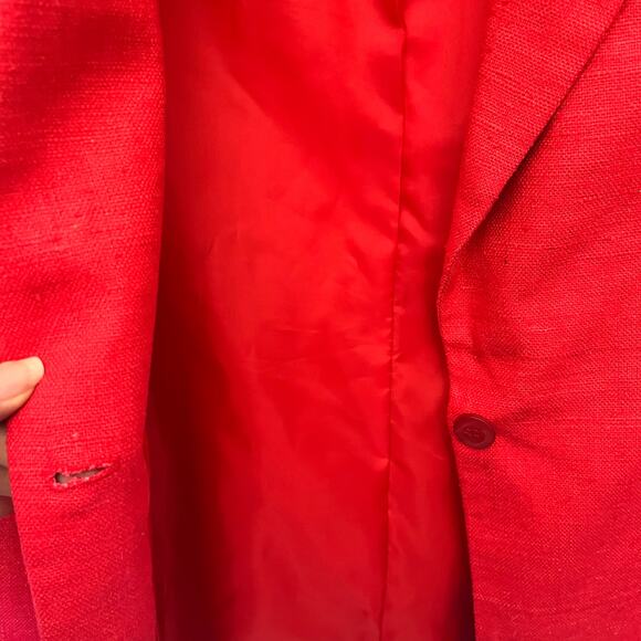 Vintage Hillary Charles 100% Silk Womens Blazer Jacket Red One Button Tweed USA - Picture 8 of 12